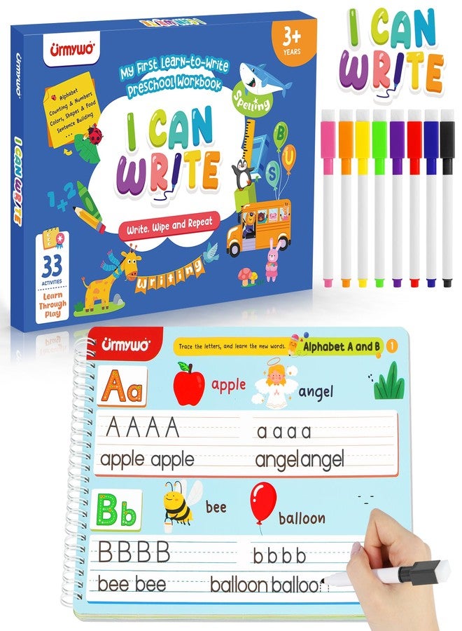 URMYWO أنشطة تعليمية لمرحلة ما قبل المدرسة، كتب تمارين لرياض الأطفال، ألعاب تعليمية لتعليم الحروف الأبجدية للأطفال من عمر سنتين إلى خمس سنوات، كتب أنشطة لتدريب الكتابة والتتبع، هدايا للأطفال من عمر ثلاث سنوات للأحفاد - Image 1